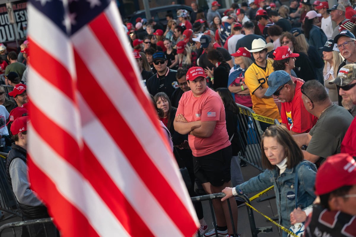 PublicSourcePA's tweet photo. Scenes from Republican presidential nominee Donald Trump's rally at PPG Paints Arena in Uptown, a neighborhood of Pittsburgh. 

(📸: @StephStrasburg for @PublicSourcePA) https://t.co/3EAvP9dnBv