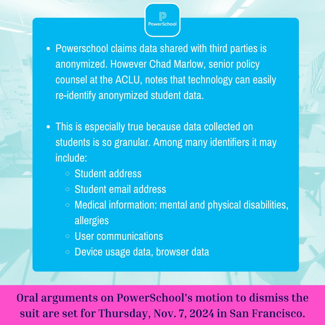 🚨 Breaking: Emily, with the EdTech Law Center, files a class-action lawsuit against PowerSchool, alleging data sales without parental consent. Read the full story on Business Insider here.
businessinsider.com/edtech-powersc…

#edtech #lawsuit #screentime