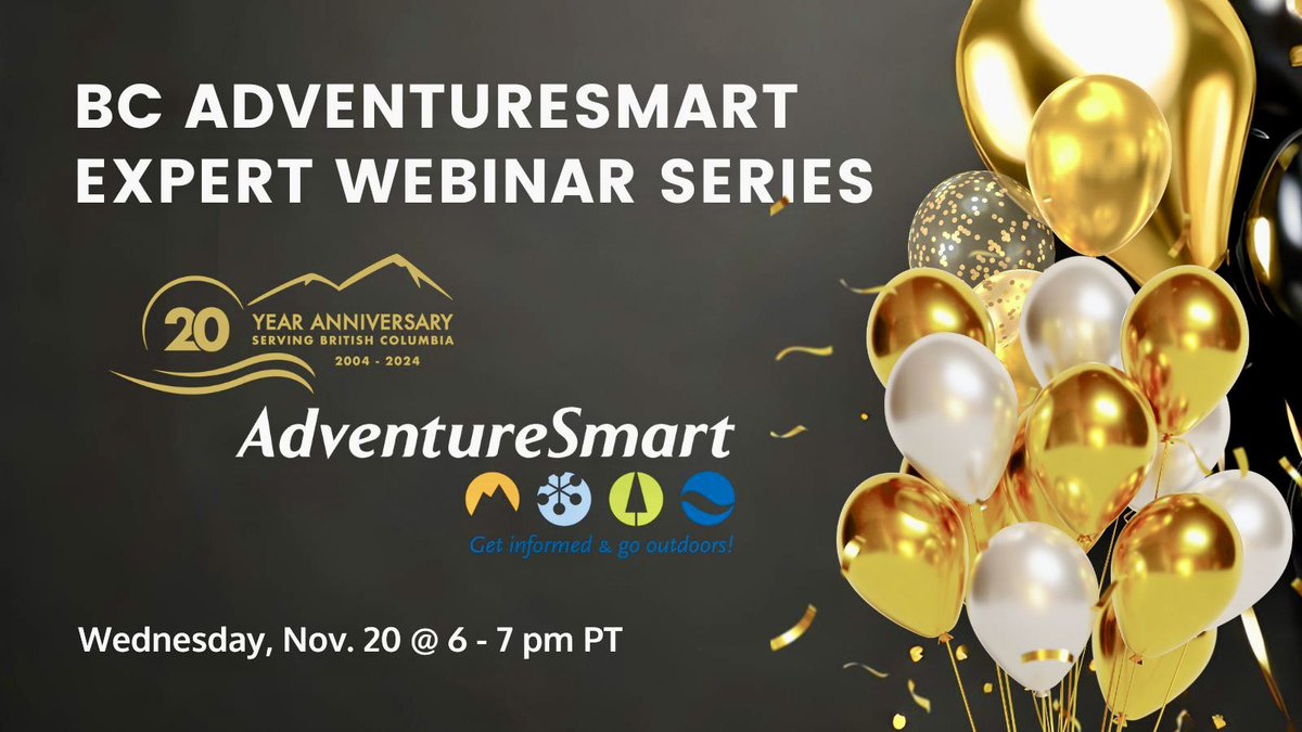 BCAdvSmart's tweet photo. 🎉 Join us for the inaugural event of our expert webinar series!

Distinguished panel: 
🌟 Jim McAllister: One of creators &amp; former SAR Specialist
🌟 Wendy Hetherington: BC SAR Specialist
🌟 Christina Strub: Top AdventureSmart educator in 🇨🇦!
 
🎉 with us!
https://t.co/YJ9zcc0tVN https://t.co/Yj7NU7fSTU
