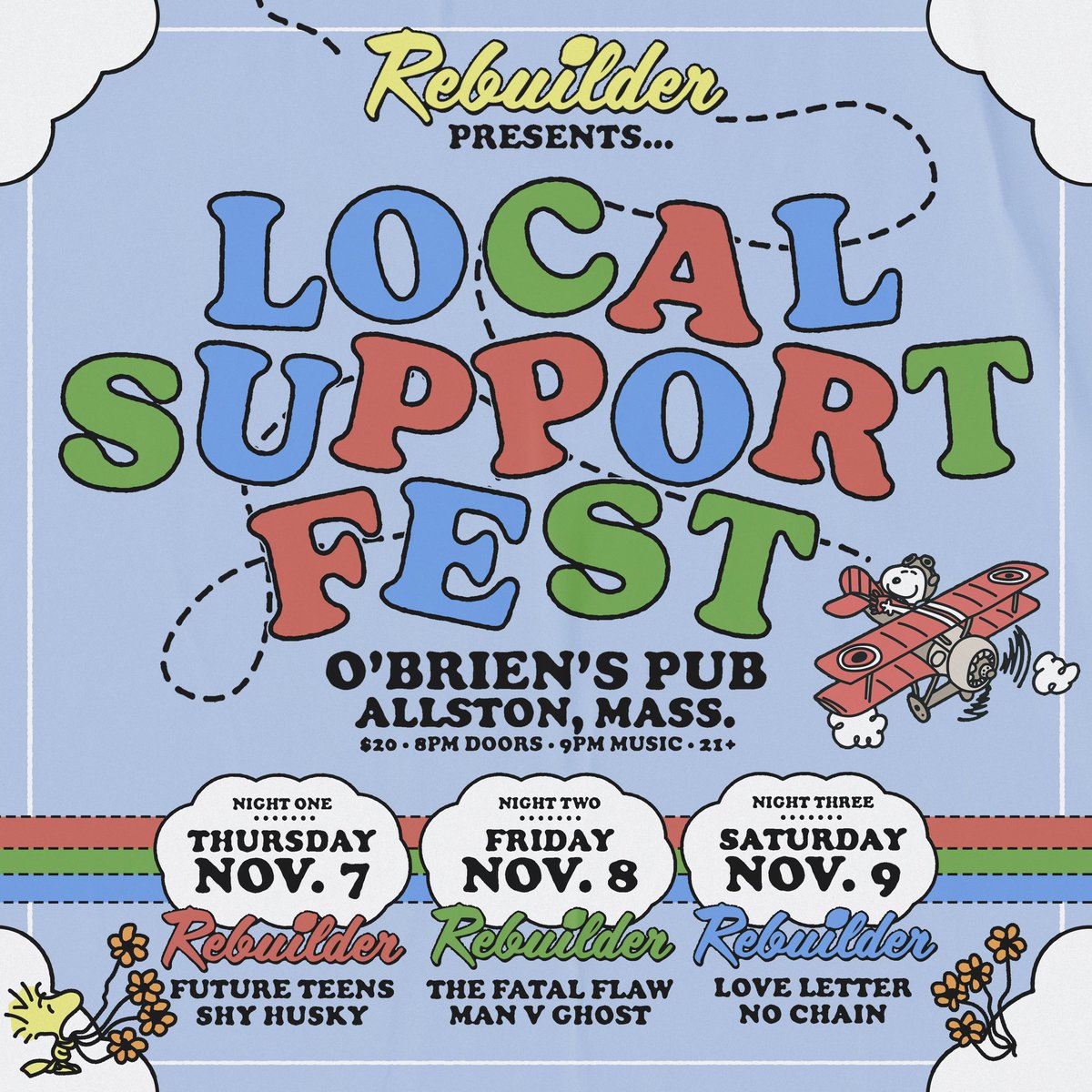 Rebuilder are hosting three days of music at O'Briens in Allston, MA to celebrate local bands that have been keeping the Boston Scene strong! November 7-9 @ O'Brien's Pub, Allston, MA. They will be joined by Love Letter on Sat. Nov. 9. Come out and show your Local Support!