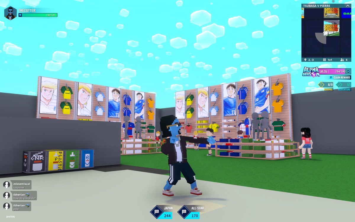 TheCutter_5's tweet photo. ⚽ Tsubasa vs Pierre? Epic showdown in @TheSandboxGame! Grabbed some sweet merch at the Football Wear Shop. Ready to join the match? ⚽ https://t.co/PWUNKq1C6x #TheSandbox #AlphaSeason4 #AS4SocialChallenge https://t.co/uE8nlrkYV6
