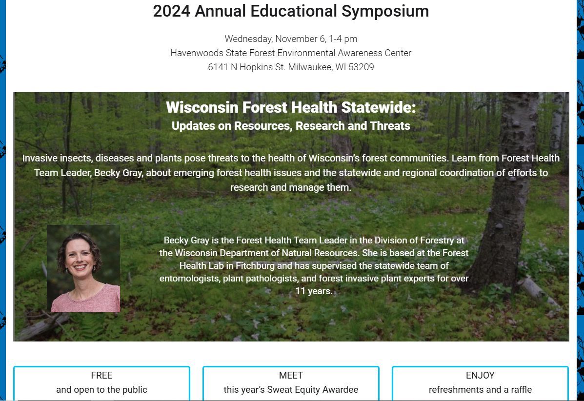 Free, a raffle, refreshments, and an engaing presentation from Forest Health Team Leader, Becky Gray, about emerging forest health issues and the statewide and regional coordination of efforts to research and manage them...count us in! We hope you can join us!