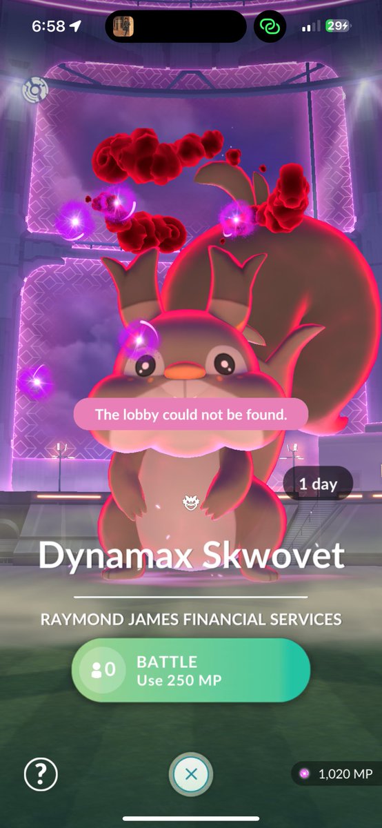 PokeOver2's tweet photo. @PokemonGoApp @NianticHelp #PokemonGo #Niantic #MaxRaid
Weird. More issues. What is happening?! I can’t do any Max Raids cuz this keeps happening. (Yes, I’ve reset and all the other things you tell us to do)”The lobby could not be found” https://t.co/VDv0RxEM3A