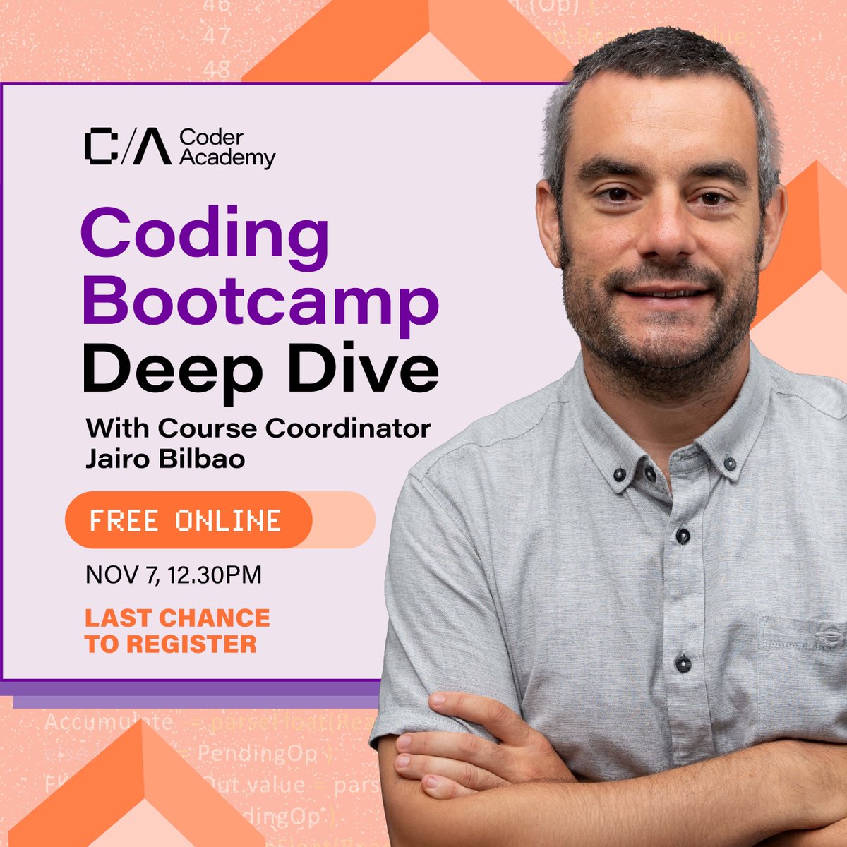 CoderAcademy_au's tweet image. Have you registered yet? It's not to late! 🏃♂️🏃♀️
This info session will be all about our coding bootcamp featuring course co-ordinator Jairo Bilbao.
Sign up for the session here: hubs.ly/Q02VNFCv0
#learntocode #codingbootcamp #webdev