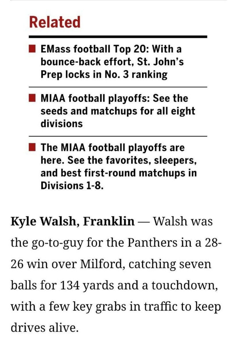 Got legit chills when I saw this in the sports page I've been reading since Larry Bird's rookie year. The boys earned this one big-time. Congrats D1 Player of the Week <a href="/KyleWal37543049/">Kyle Walsh</a>! <a href="/FHSSports/">FranklinAthletics</a>