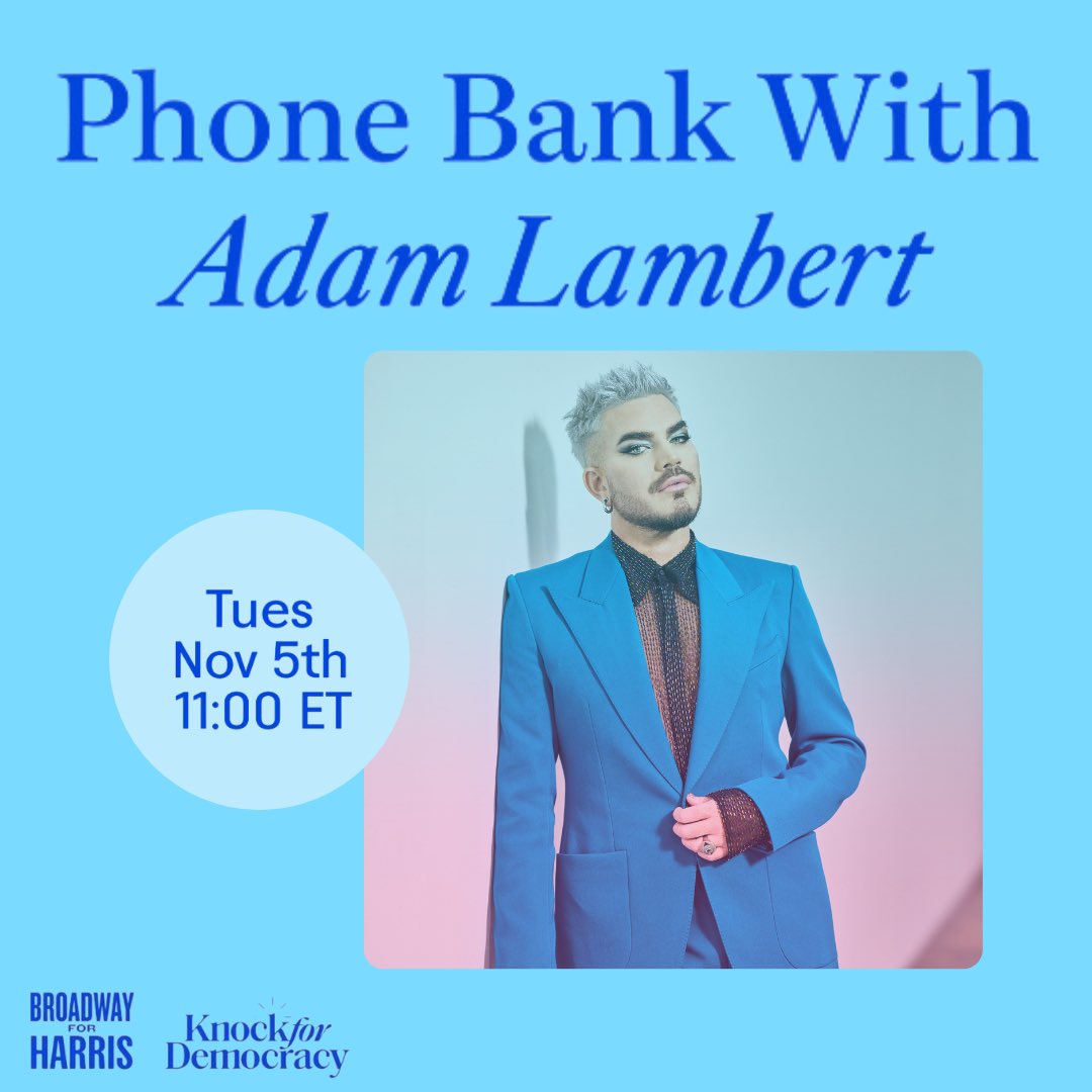 adamlambert's tweet image. One last push for @kamalaharris!! Thank you @Knock4Democracy + @Broadway4Harris for having me and all the vital work you’ve been doing 🫶🏻 app.knockfordemocracy.org/events
