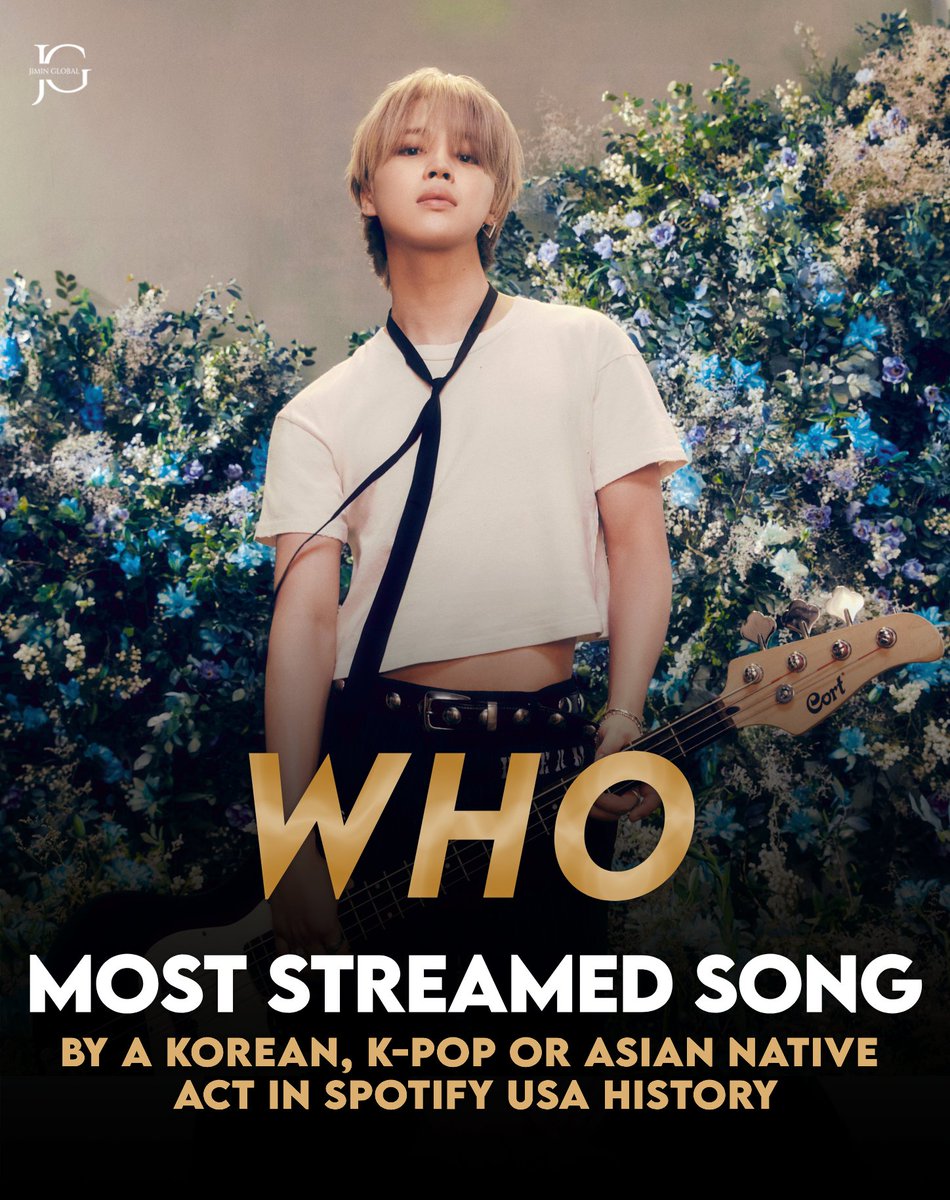 JiminGlobal's tweet photo. "Who" is now the most streamed song by a Korean, K-pop or Asian native act on Spotify USA in history! 🥳

The song has earned 172,740,281 streams in 108 days. 🔥

Congratulations, Jimin! 👏

RECORD MAKER JIMIN
HISTORY MAKER JIMIN https://t.co/XSy6F2B4u9