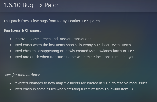1.6.10 is now live for Steam/GOG, and these fixes will make it to other platforms as soon as possible. A patch for PlayStation will also be live very soon, which fixes the European crash and more