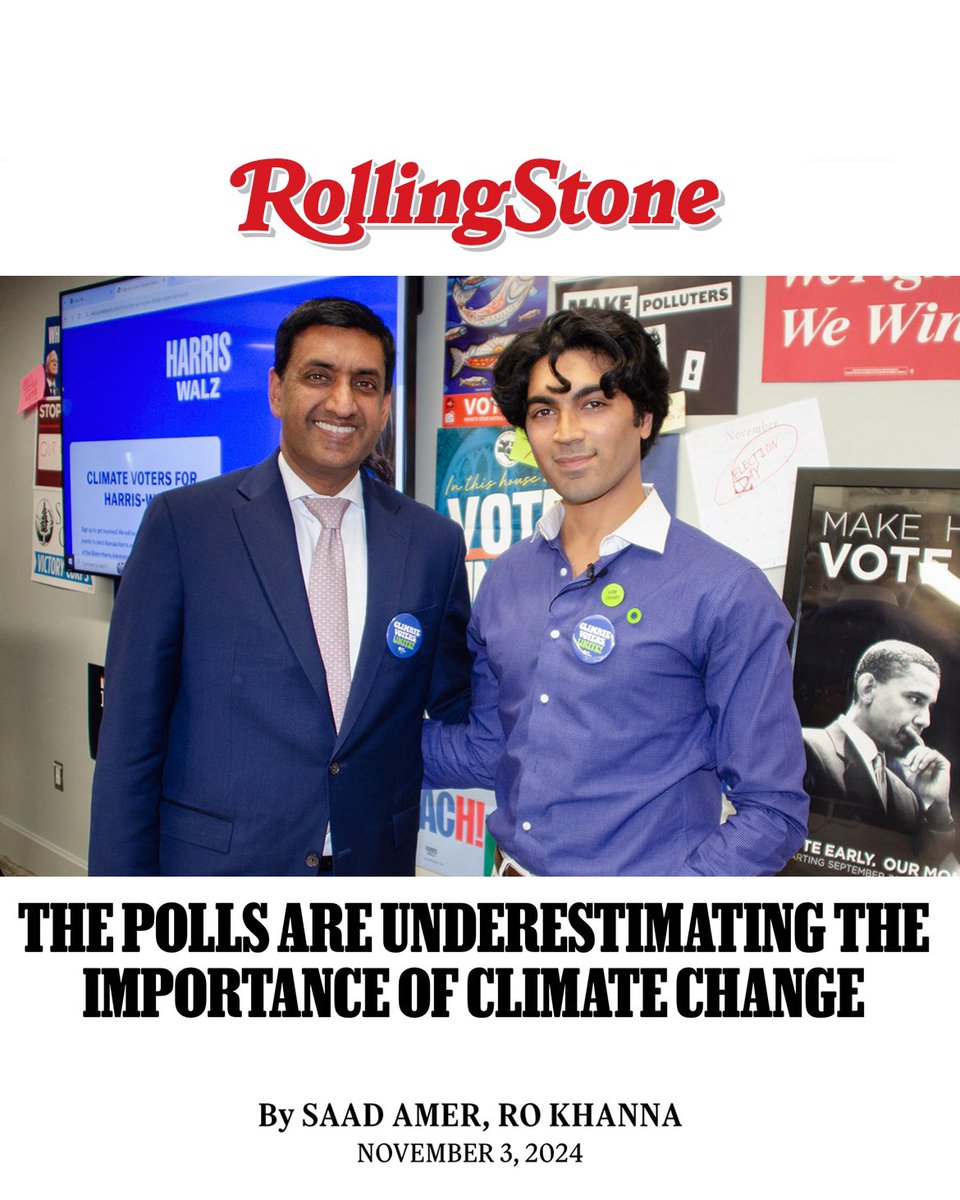 A congressman and an activist teamed up to write an OpEd for <a href="/RollingStone/">Rolling Stone</a>!

<a href="/RoKhanna/">Ro Khanna</a> and I write about how the polls are vastly underestimating the importance of climate as a kitchen table issue + why Kamala understands the reality of this issue.

rollingstone.com/politics/polit…