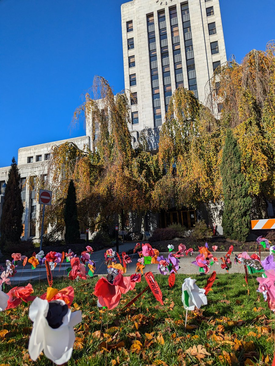 NorthVanFan's tweet photo. I was touched to encounter a sea of poppies made by Grade 5 students at Vancouver City Hall today. #LestWeForget #RemembranceDay https://t.co/pMItQ3mhFE