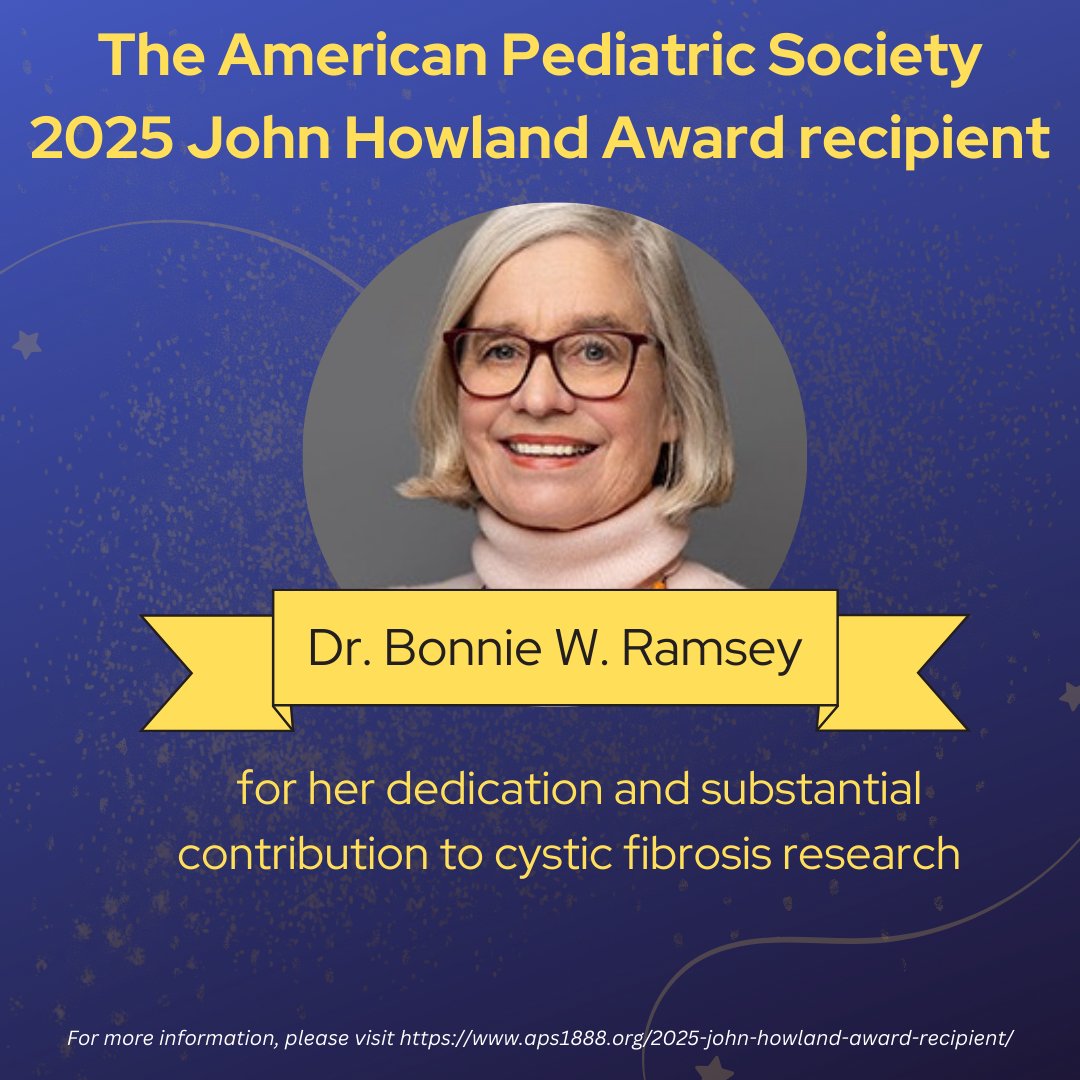 Dr. Bonnie W. Ramsey, Professor and Senior Advisor to the CFF Therapeutics Development Network, receives the prestigious 2025 American Pediatric Society John Howland Award!
To read more, click here: bit.ly/3NTThpJ