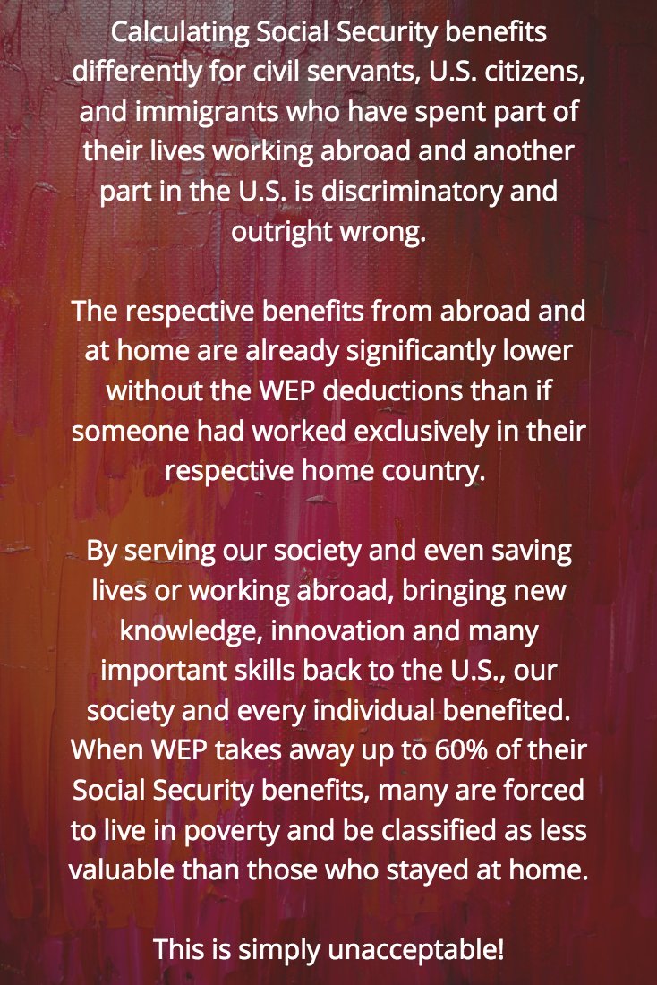 RepealWEP_NOW's tweet photo. I will never vote for any politician who does not support #RepealWEPGPO #HR82
They are cheating police, firefighters, teachers, expats, immigrant, stealing from them & denying those professionals the same social security benefits they're entitled to as everyone else!
#SSFairness https://t.co/sSE3eKL7qP