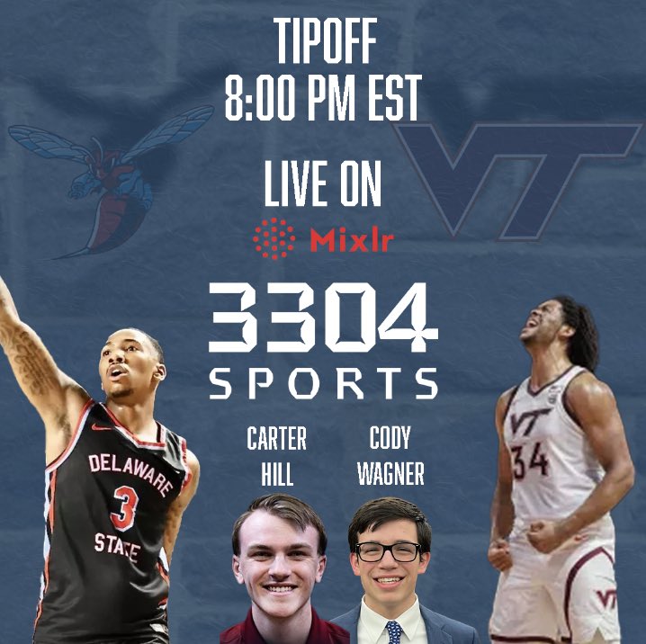 3304 Sports (@3304sports) on Twitter photo Next up on the slate, the Virginia Tech Men’s Basketball season opener against Delaware State! <a href="/cbhill_03/">Carter Hill</a> and <a href="/cody_wagner_/">Cody Wagner</a> will be on the call, make sure to listen live on Mixlr!
3304sports.mixlr.com/events/3811175 Next up on the slate, the Virginia Tech Men’s Basketball season opener against Delaware State! <a href="/cbhill_03/">Carter Hill</a> and <a href="/cody_wagner_/">Cody Wagner</a> will be on the call, make sure to listen live on Mixlr!
3304sports.mixlr.com/events/3811175