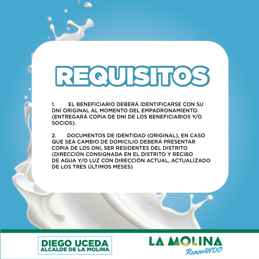 Munimolina's tweet image. La alimentación de nuestros niños es esencial para su desarrollo integral, formando ciudadanos responsables y comprometidos con el futuro.

El empadronamiento durará 5 días. Encuentra tu punto más cercano y acércate. ¡Te esperamos!

#VasoDeLeche #ProgramasSociales