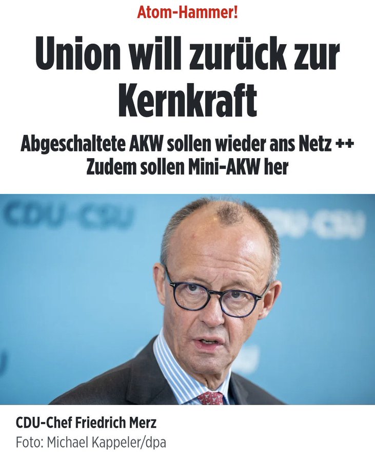 watch_union's tweet photo. Warum die @CDU fast ununterbrochen über Migration reden will?

Weil bei jeden anderen Thema so ein Unsinn wie bei der Energiepolitik raus kommt. Herr @_FriedrichMerz fordert wieder mal den Wiedereinstieg in die Atomkraft. Mehr steckt aber nicht dahinter. In den vergangenen https://t.co/igr9Qz9Oj1
