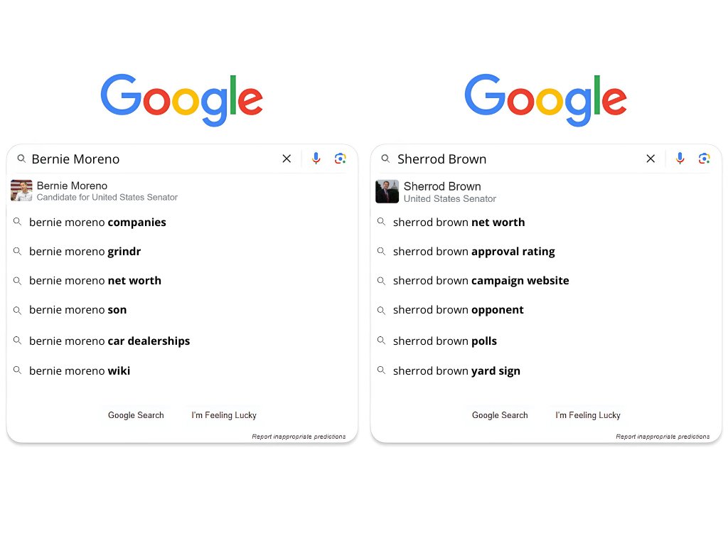 DrREpstein's tweet photo. What Google is doing right now in the swing states is reprehensible. Google is using at least 7 powerful techniques to shift votes in those states - including partisan go-vote reminders - that will guarantee that Harris wins at least 5 of the 7 swing states. Nationwide, they are guaranteeing her a win margin minimum between 6 and 8 million votes.

Look at the latest Ohio search suggestions (#SSE) and search results (#SEME) These manipulations to discredit or neutralize one candidate sways millions of votes.
@elonmusk @berniemoreno @SenSherrodBrown @DaveYostOH @RobertKennedyJr @ALLINONEPOD