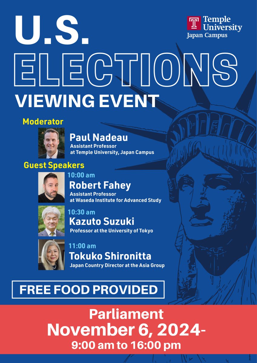 Paul Nadeau (@pauljnadeau) on Twitter photo Reminder to those of you in Tokyo: I'll be hosting <a href="/templeunivjapan/">Temple University Japan Campus</a>'s official election watch party with live analysis and expert guests tomorrow: Reminder to those of you in Tokyo: I'll be hosting <a href="/templeunivjapan/">Temple University Japan Campus</a>'s official election watch party with live analysis and expert guests tomorrow: