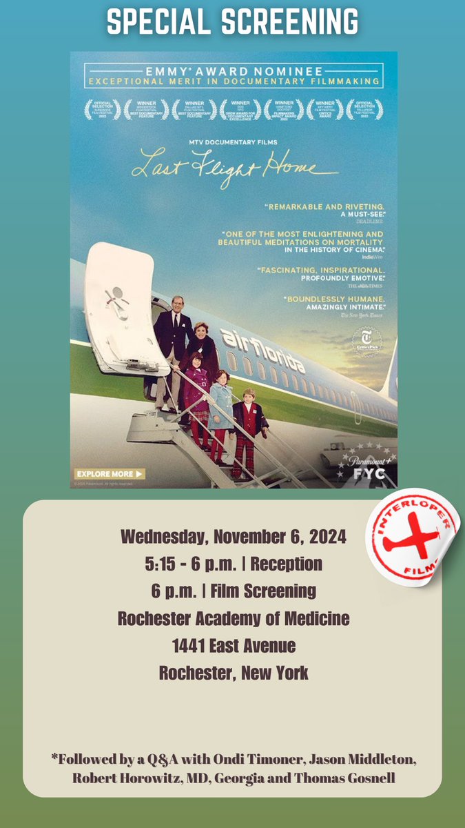 LFHfilm's tweet photo. Join us for a special screening of Last Flight Home, the Emmy-nominated, Oscar-shortlisted documentary! https://t.co/Yx4UZ6k6hu
