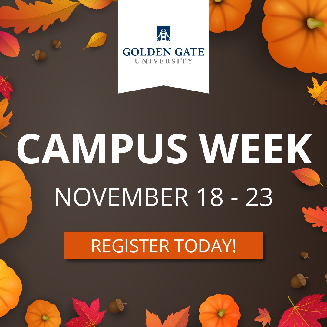 GGU Students: Campus Week is in 2 weeks. Join us in downtown San Francisco the week of 11/18 for an action-packed week of activities. Register today!

ggu.edu/campus-week/