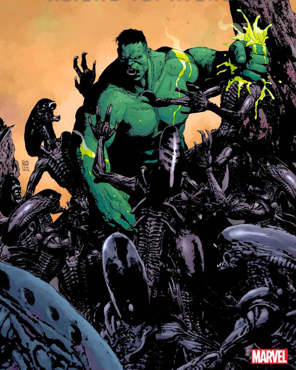 MidtownComics's tweet photo. EARTH SURRENDERS?!
Find out in the pages of 📚 #Aliens vs #Avengers #2
✏️ #JonathanHickman
🎨 @eribic
😻 @And_Sorrentino #Variant #CoverArt
👉https://t.co/7uV64bY5EN
#MarvelUniverse #MarvelCrossover #Alien #Romulus #Hulk #Horrorcomics #horror #Xenomorph #FaceHugger https://t.co/J7dwJQSjZy