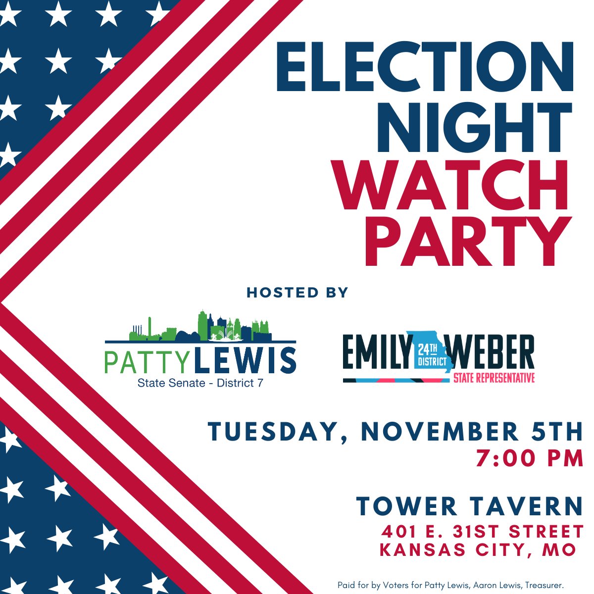 Patty4MO's tweet photo. Happy Election Day Eve! Want to watch the results come in with friends & fellow Dems? Come join me & @Emily4Mo for a Watch Party at Tower Tavern tomorrow starting at 7pm. #VoteBlue #Vote #MOSen #MOLeg #MOGov #Patty4MO #TeamPatty https://t.co/BUqV2NST3E