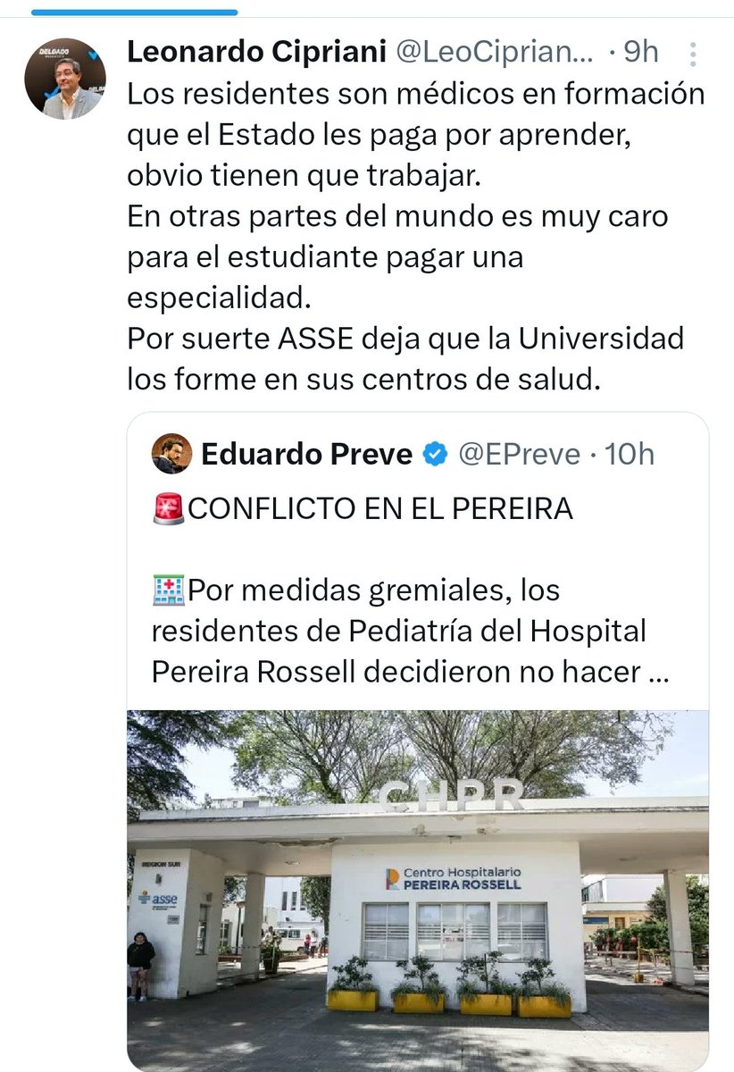 ggiachet's tweet photo. Este es el pensamiento que se ha sustentado en esta administración: poca empatía con las condiciones laborales y menosprecio por el rol de la Fac. de Medicina-Udelar, de los residentes y de la formación de RRHH en ASSE. https://t.co/B1QT7tlia1