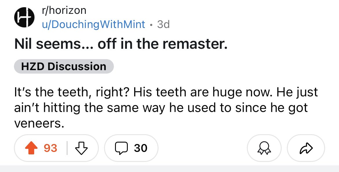 thought it was just a bug on my end 😭😂 Voice of our Teeth, Red Teeth, Big Teeth
#HorizonZeroDawnRemaster