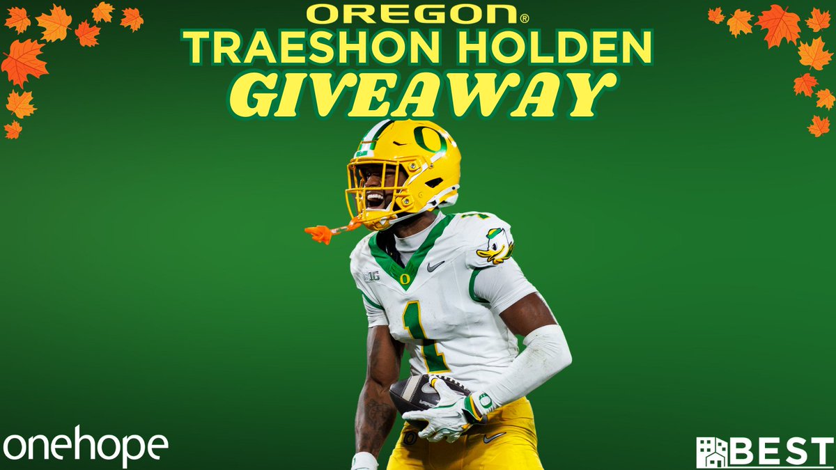 BESTRoofingOR's tweet photo. Enter this exciting giveaway for the chance to a win a signed helmet by Traeshon Holden and help give back to families in Lane County! This Thanksgiving, Traeshon Holden and the Oregon Ducks are bringing joy to families in need!  🦃🍁 In partnership with the One Hope Network, Oregon Ducks Football, and BEST Roofing, we're working to provide 1,600 Thanksgiving meal boxes to families in Lane County!

Every donation goes directly to One Hope Network and will make a direct impact on our community.

Rules to enter the giveaway:

1. Donate any amount ending in the Number ONE to the GoFundMe link in our bio or copy the link: https://t.co/pGXXy20SDZ
    a. Ex: $1, $11, $21, etc.
2. Share this post for a bonus entry.
3. Giveaway 11/4 - 11/11

Let's make this holiday special — together! 💛💚