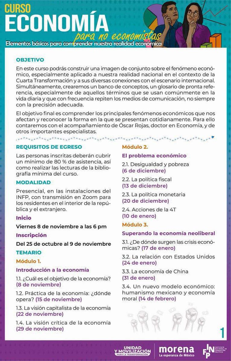 El próximo viernes 8 de noviembre, a las 6 pm, no te pierdas la inauguración del curso «Economía para no economistas», en compañía del doctor en Economía y amigo Óscar Rojas (<a href="/BandaDelAzufre/">Economista de Azufre</a>). 

Aún estás a tiempo de inscribirte: forms.gle/uhghrdJ4Do7qmW…