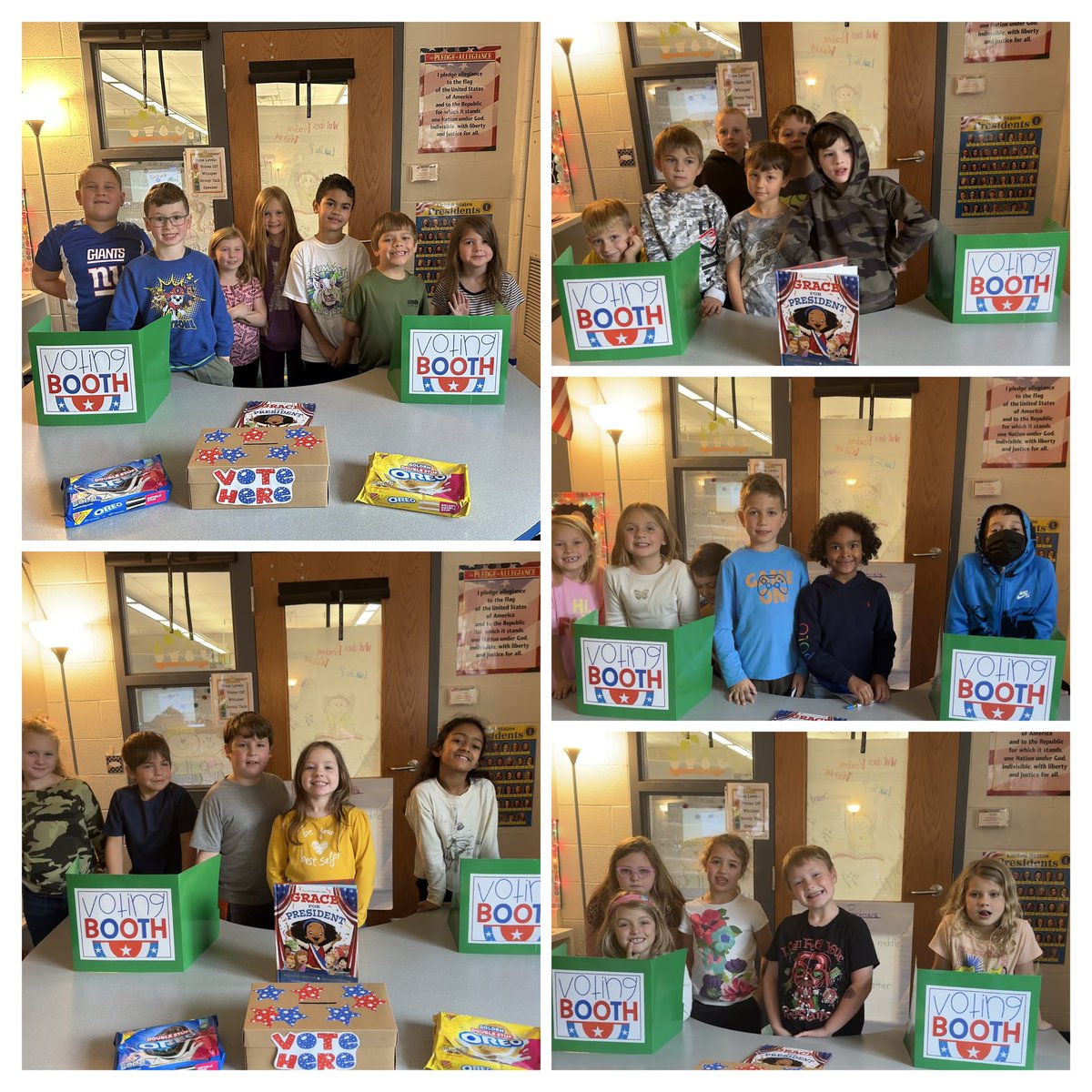 Second graders exercising their right to vote and being good citizens.  Golden Oreo wins by one vote!