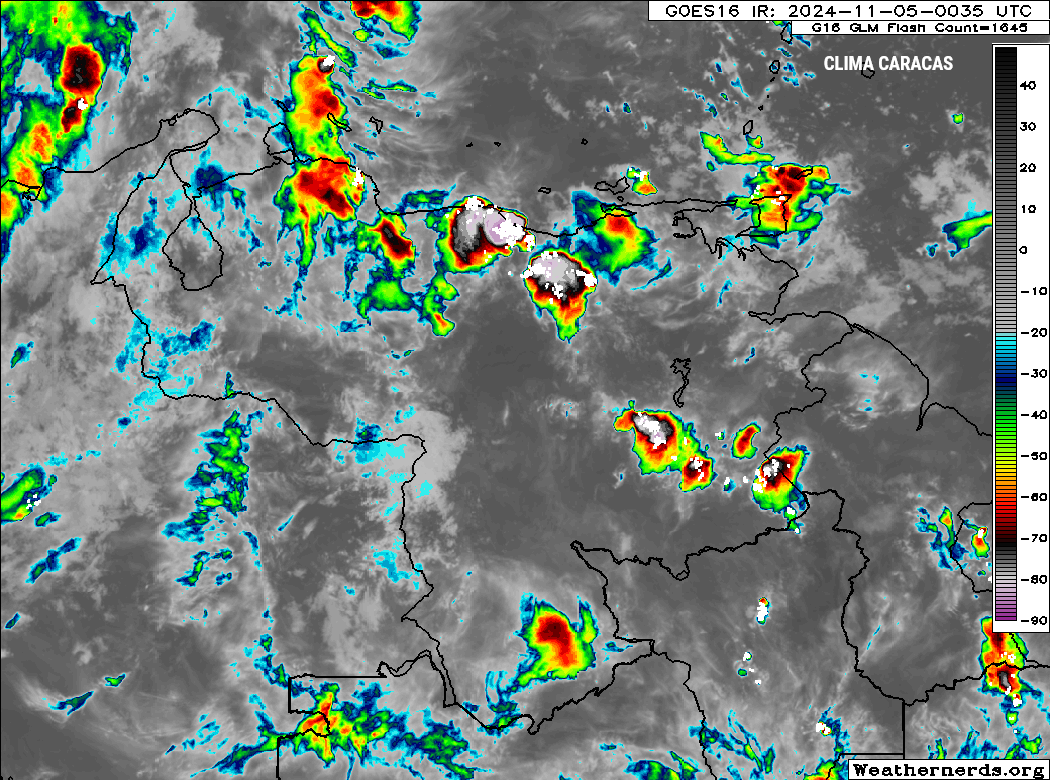 meteoccs's tweet photo. #04Nov | 20:53 HLV - Así se mantiene la situación meteorológica en nuestro país, con actividad convectiva, algunas de carácter tormentoso, productores de lluvias y tronadas en sectores de: Sucre, Anzoátegui, Miranda, La Guaira, Guárico, Bolívar, Amazonas, Carabobo, Falcón y Lara. https://t.co/MJHCYl2sYg