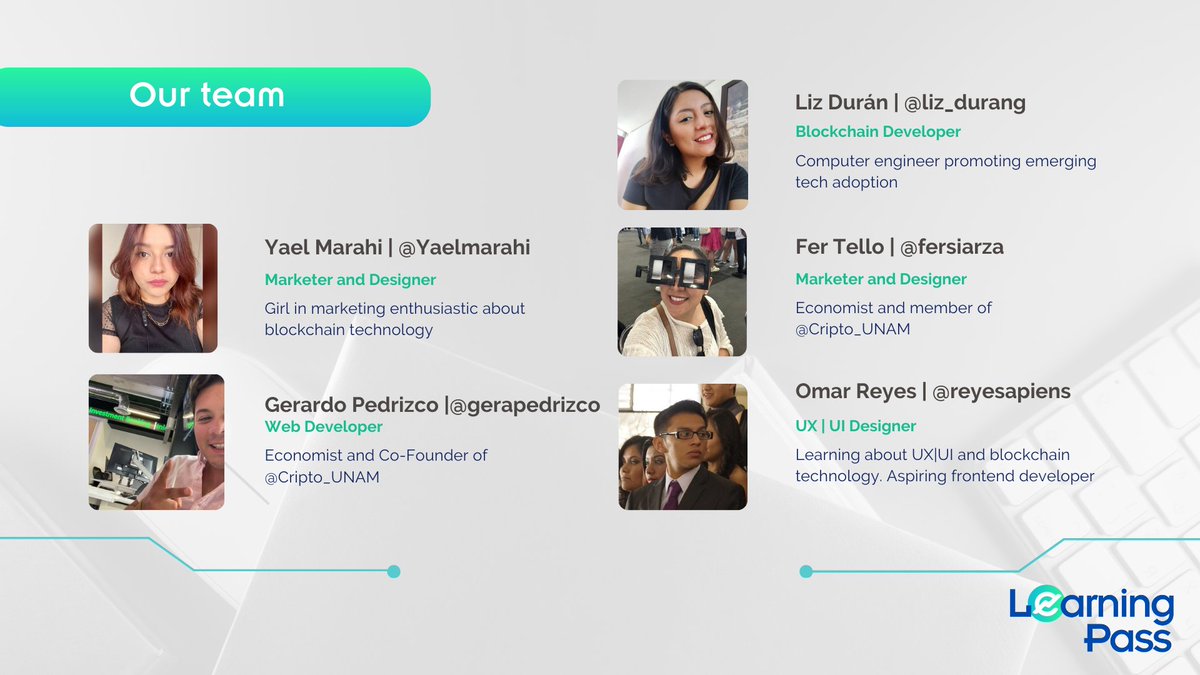 YaelMarahi's tweet photo. 🚀Yesterday, we submitted our project #LearningPass to Women in Web3 Hackathon🌐
Grateful to @Vottun, @CryptoConexion, and @arbitrum for providing the space to build.
So proud of the amazing hacker team we’ve built! @liz_durang @reyesapiens @fersiarza @gerapedrizco ✨🧑💻 https://t.co/6hOPVSLi9M