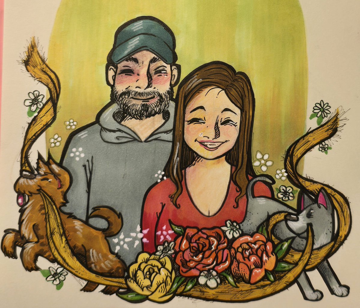 HalfToeArts's tweet photo. Finished commission for a follower and friend. 💚 they wanted the pups incorporated along with another pupper thats over the rainbow bridge, and i thought that was insanely touching 

Insta/FB/Twitter: HalfToeArts 

#commissionart https://t.co/t5fdkAv3xw