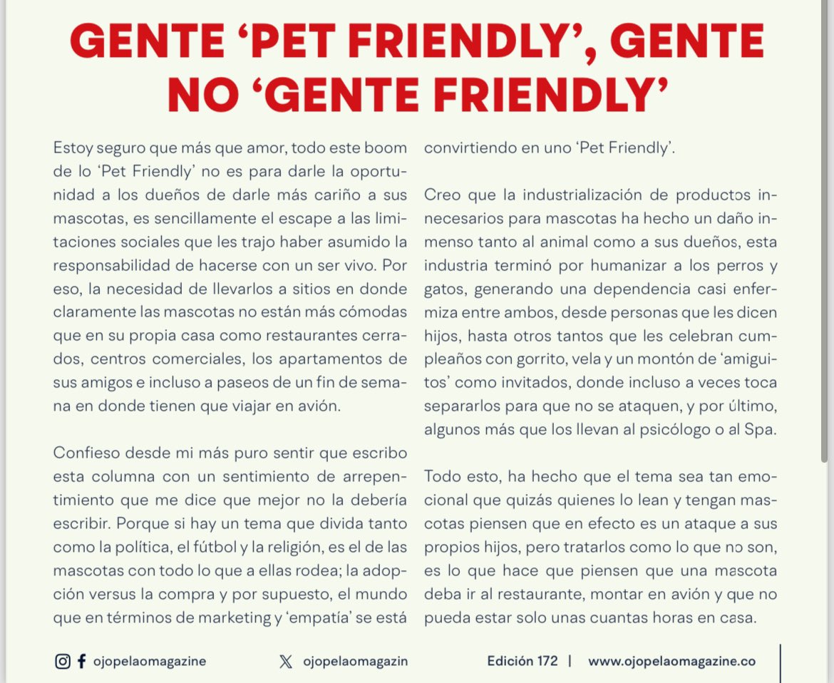 JuanRochaC's tweet photo. @GarciaColorad0 Néstor comparto mi columna sobre el tema del mundo ‘Pet Friendly’ https://t.co/uF6WLl3BwT