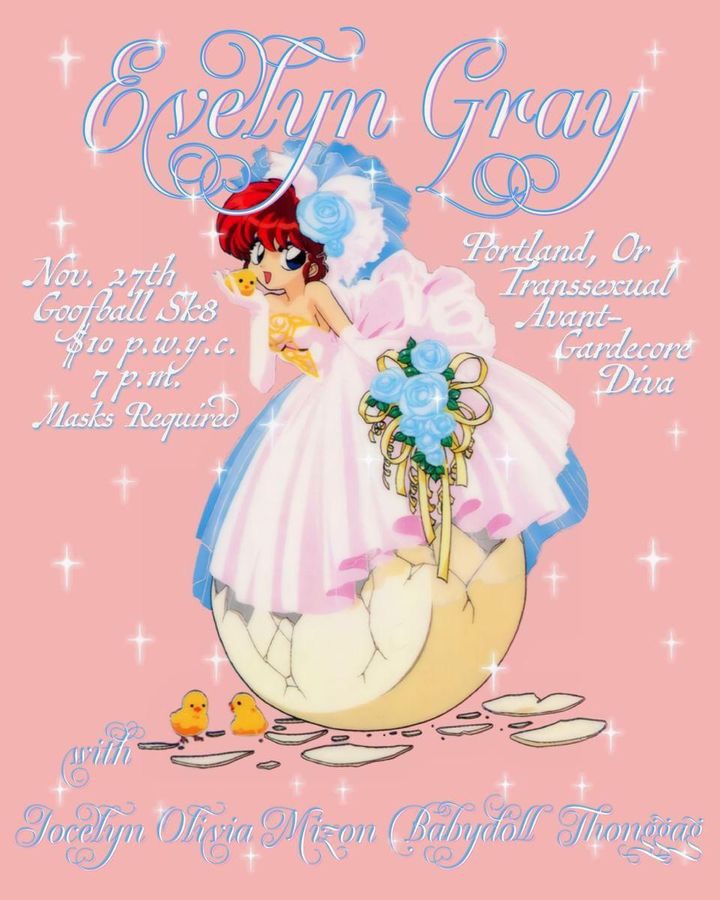 BrielleOhElle's tweet photo. Transsexual Avant-Garde Diva Evelyn Gray is coming to KC! With locals Jocelyn Olivia Nixon, Babydoll and Thong Gag at Goofball Sk8!
@evelynfloragray @jocnix26
@babydolldreams4ever @thonggag @goofballsk8boards
300 W 80th St. Doors at 7 music at 8. $10 pwyc.
Masks required! https://t.co/K8JmqFvGYV