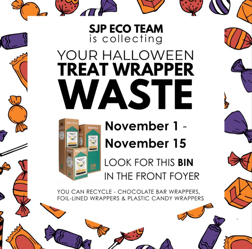 StJohnPaul2's tweet photo. Don’t forget to bring in your treat wrappers to recycle! https://t.co/nsWGDMqcr6