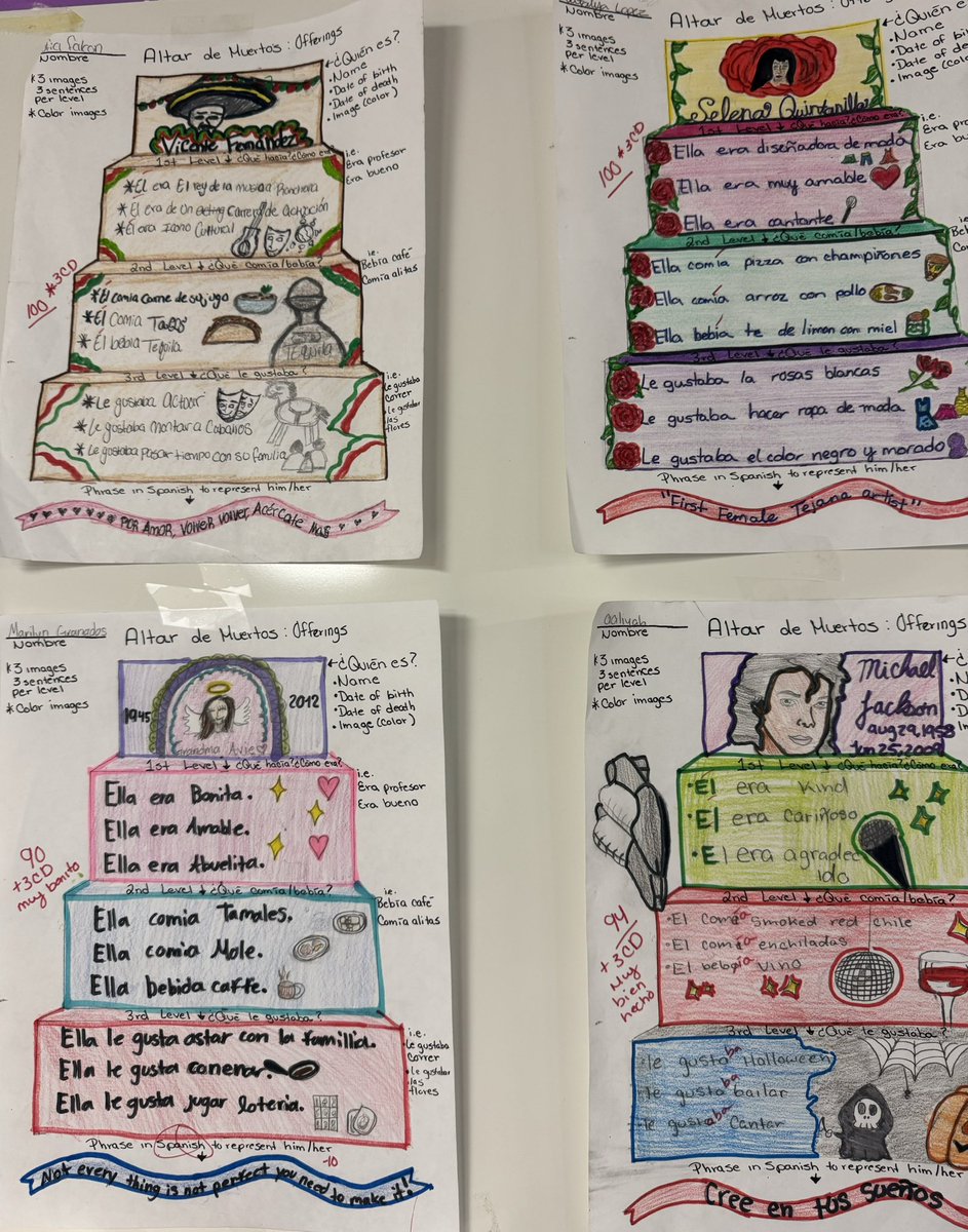 SCamacho_SRMS's tweet photo. Spanish 2 had a busy Day of the Dead couple of weeks. From creating an altar using past tense conjugations 100% in Spanish, to comparing Halloween with Day of the Dead &amp; finalizing by color coding an alebrijes text with comprehension questions! 👏🏻 
@SRMS_Generals 
#LOTE_SISD https://t.co/shGYgRzki7