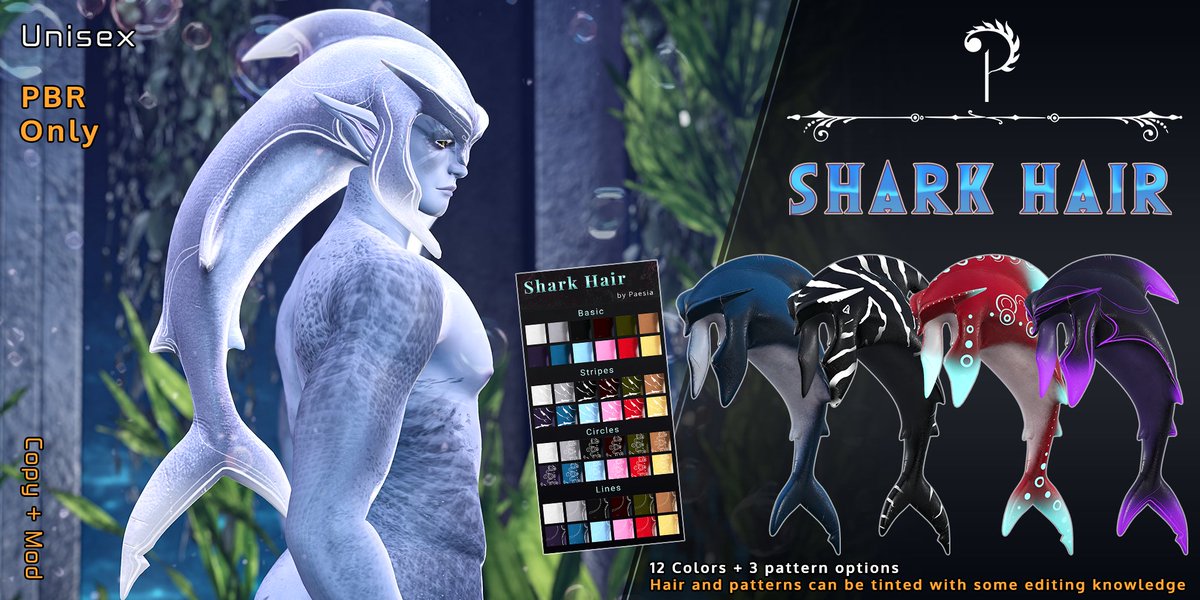 Shark Hair is now out at We Love Roleplay!
maps.secondlife.com/secondlife/We%…

Hopefully it's up to the expectations of the people who requested that shark themed hair was made! :) 

Make sure your viewer is up to date and supports PBR.

#SecondLife