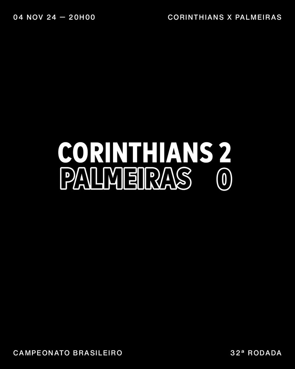 Corinthians's tweet image. VENCE O SPORT CLUB CORINTHIANS PAULISTA!!!!!!!!!!!! 💪🏾

Corinthians 2 🆚 0 Palmeiras

⚽ Rodrigo Garro
⚽ Yuri Alberto

#VaiCorinthians