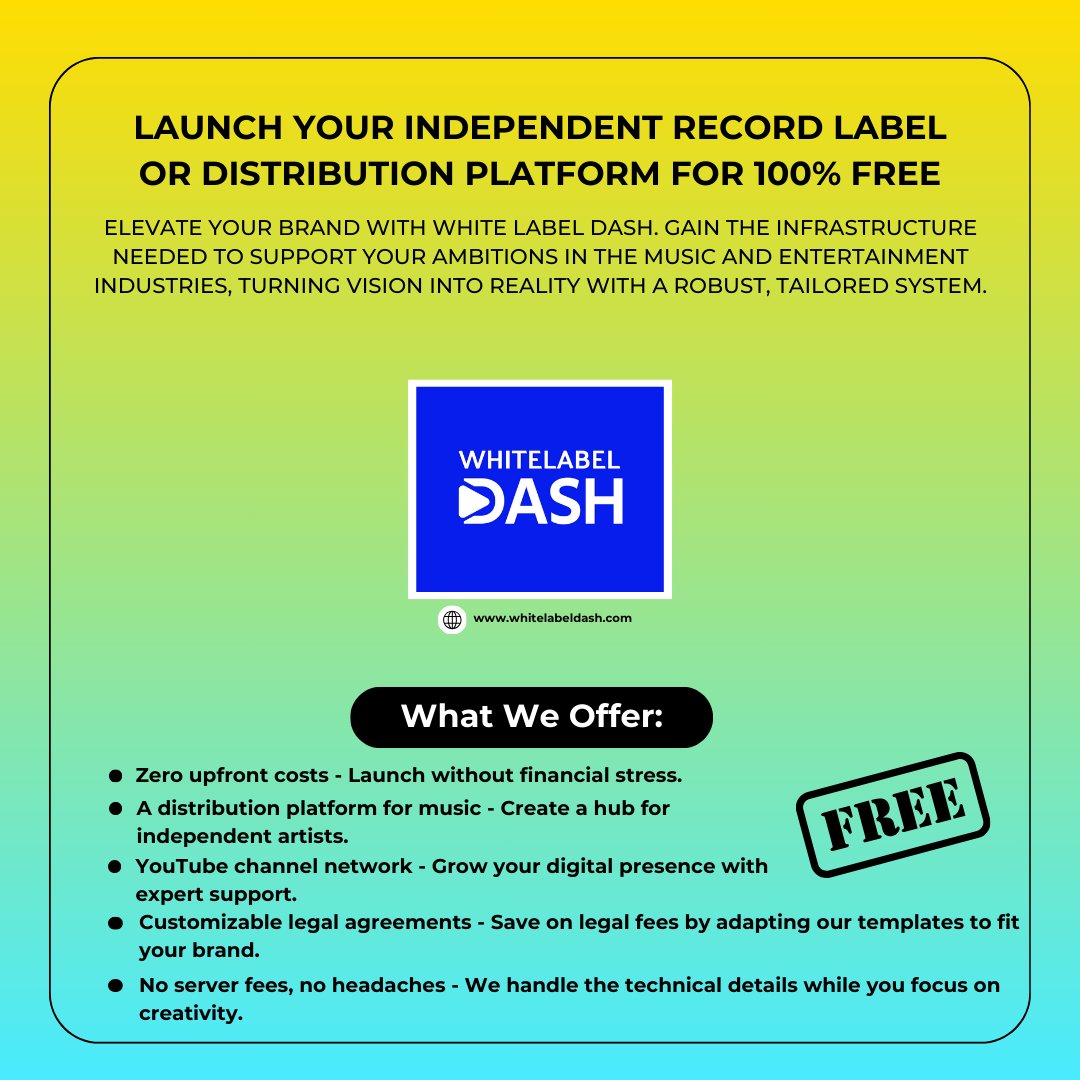 innov_8_ai's tweet image. 🎉 Launch Your Independent Record Label or Distribution Platform for 100% Free!

🔗 Visit us:
whitelabeldash.com

📧 Get in touch:
contact@whitelabeldash.com

#IndependentLabel #MusicDistribution #WhiteLabelDash #LaunchYourBrand #MusicIndustry