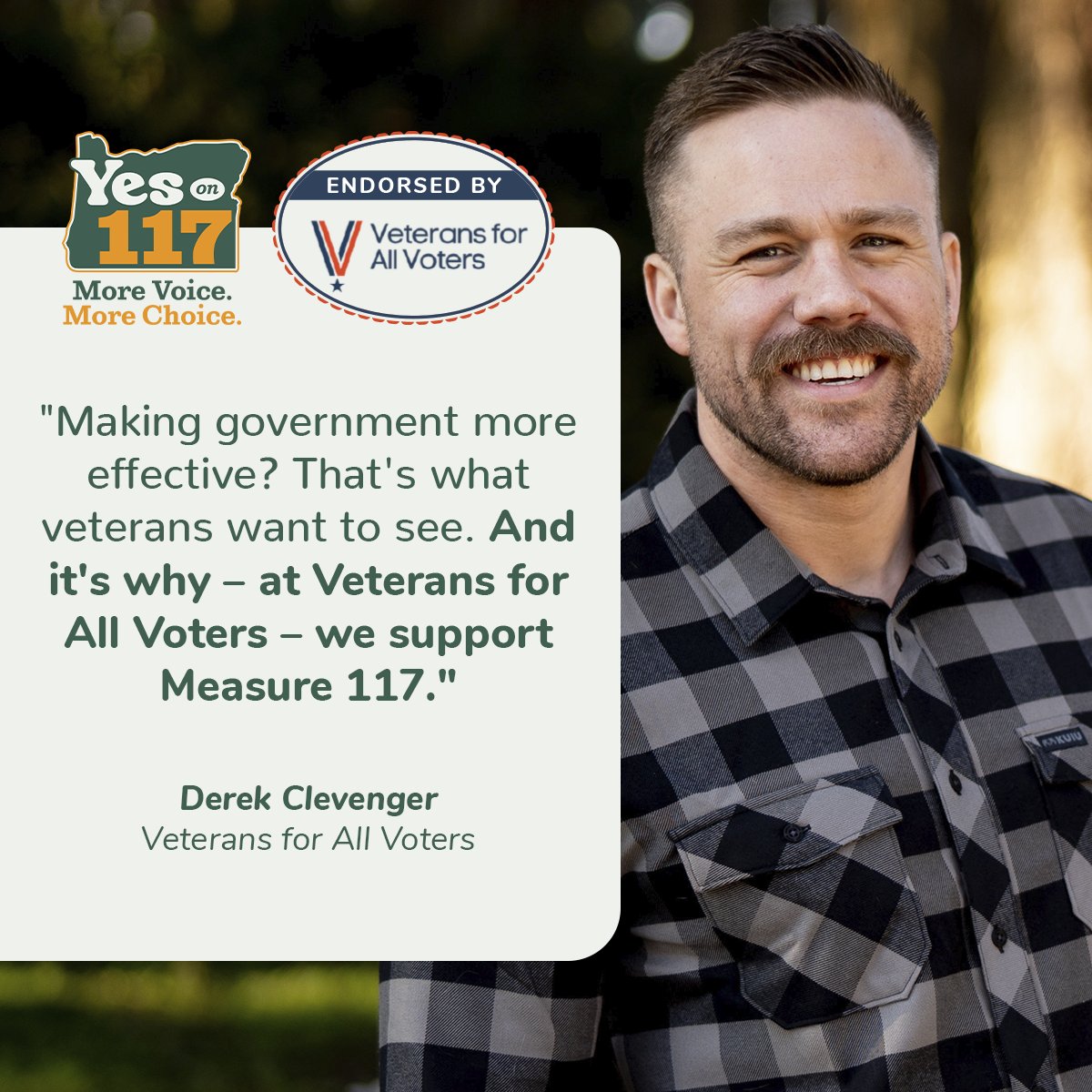 We’re proud to have Veterans for All Voters as a member of the list of trusted, Oregon organizations that urge a YES vote on Measure 117. #voteYESonMeasure117