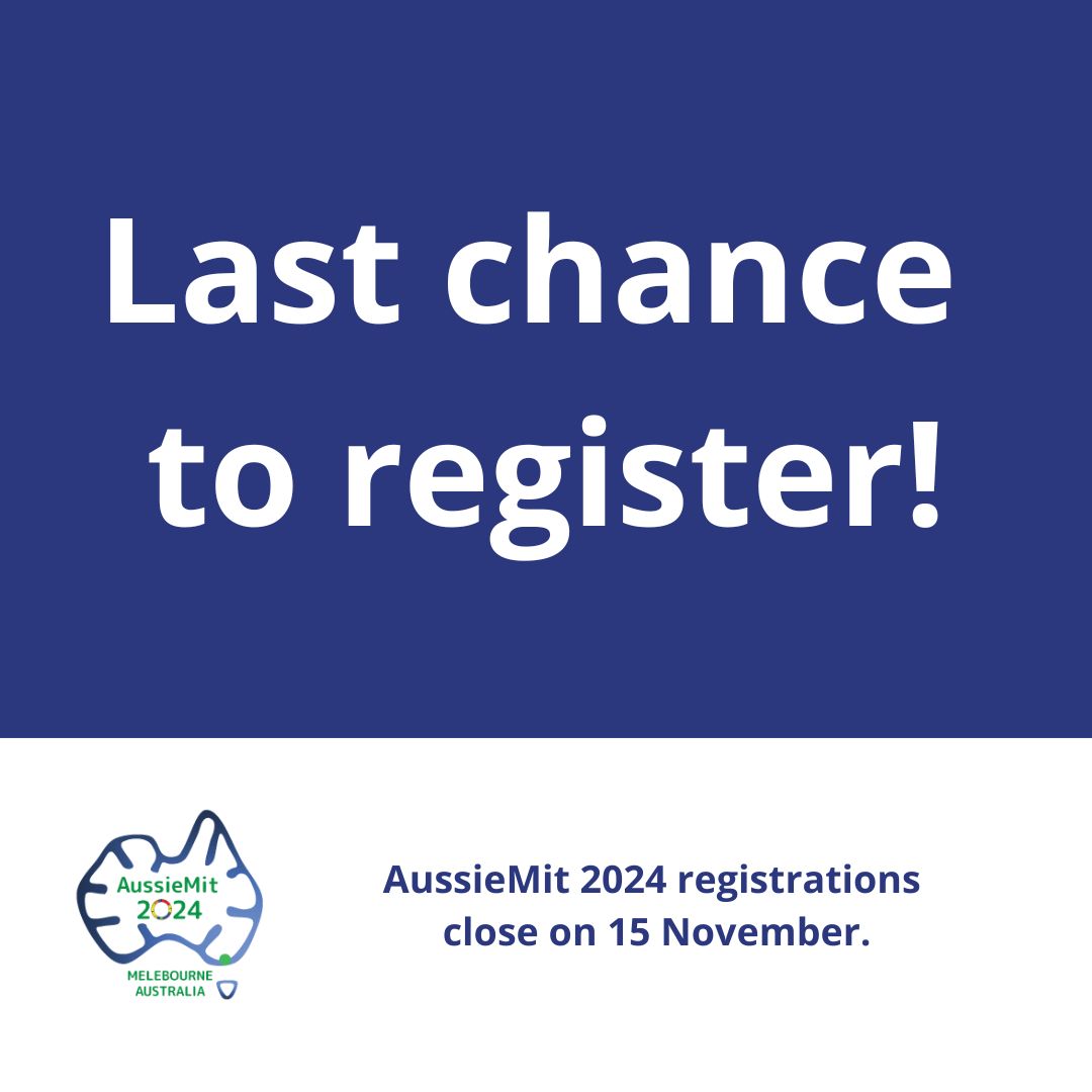 AussieMit Conference (@aussiemit) on Twitter photo Registrations for AussieMit 2024 close on Friday 15 November!
Join us:
📅 26 – 29 November
🗺️Melbourne Museum (<a href="/melbournemuseum/">Melbourne Museum</a>), Melbourne, VIC
Register now: aussiemit.com.au/register/
#MitochondrialDisease #Mitochondria #Mito Registrations for AussieMit 2024 close on Friday 15 November!
Join us:
📅 26 – 29 November
🗺️Melbourne Museum (<a href="/melbournemuseum/">Melbourne Museum</a>), Melbourne, VIC
Register now: aussiemit.com.au/register/
#MitochondrialDisease #Mitochondria #Mito