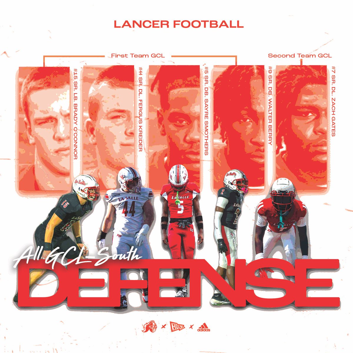 La Salle Football (@ls_lancerfb) on Twitter photo Lead, follow, or get out of the way….
These five have been leading the way since the first day we hit the field.
Congratulations to <a href="/BradyOConnor20/">Brady O’Connor</a> <a href="/fergus_kreider/">Fergus Kreider</a> <a href="/SayreSmothers1/">Sayre Smothers</a> <a href="/D1wally/">Walter Berry Jr</a> and <a href="/Zacharygates14/">Zachary gates</a> on being named to the All GCL-South Defensive Team. #Mission63 #LRD Lead, follow, or get out of the way….
These five have been leading the way since the first day we hit the field.
Congratulations to <a href="/BradyOConnor20/">Brady O’Connor</a> <a href="/fergus_kreider/">Fergus Kreider</a> <a href="/SayreSmothers1/">Sayre Smothers</a> <a href="/D1wally/">Walter Berry Jr</a> and <a href="/Zacharygates14/">Zachary gates</a> on being named to the All GCL-South Defensive Team. #Mission63 #LRD