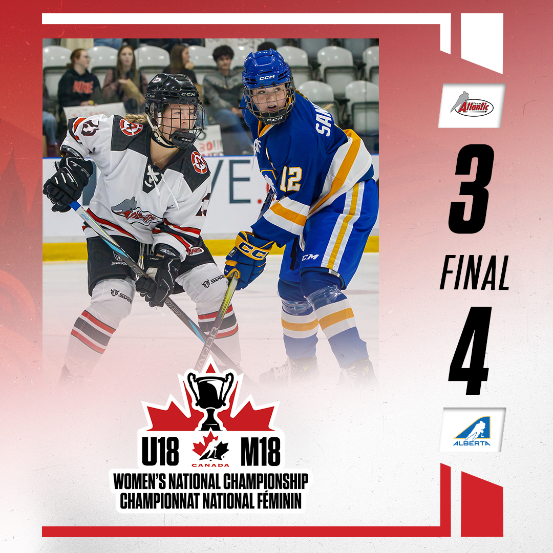 GAME OVER! Hilary Wilkin scores late in the game for Atlantic, but Alberta holds on for its win. 🤠🦞

MATCH FINI! Wilkin marque pour l’Atlantique, mais l’Alberta tient bon et l’emporte. 🤠🦞

📊 hc.hockey/U18Stats2408
📊 hc.hockey/M18Stats2408

#U18Nationals | #NationalM18