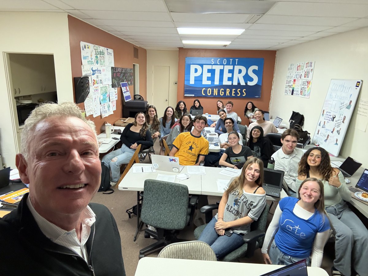 ScottPetersCA50's tweet photo. #ElectionDay is tomorrow and #TeamPeters is working hard to reach voters across #CA50 and elect Democrats up and down the ballot. This year, make your voice heard on marriage equality, climate action, and infrastructure to help improve the lives of all San Diegans. https://t.co/5WT8cA3CRm