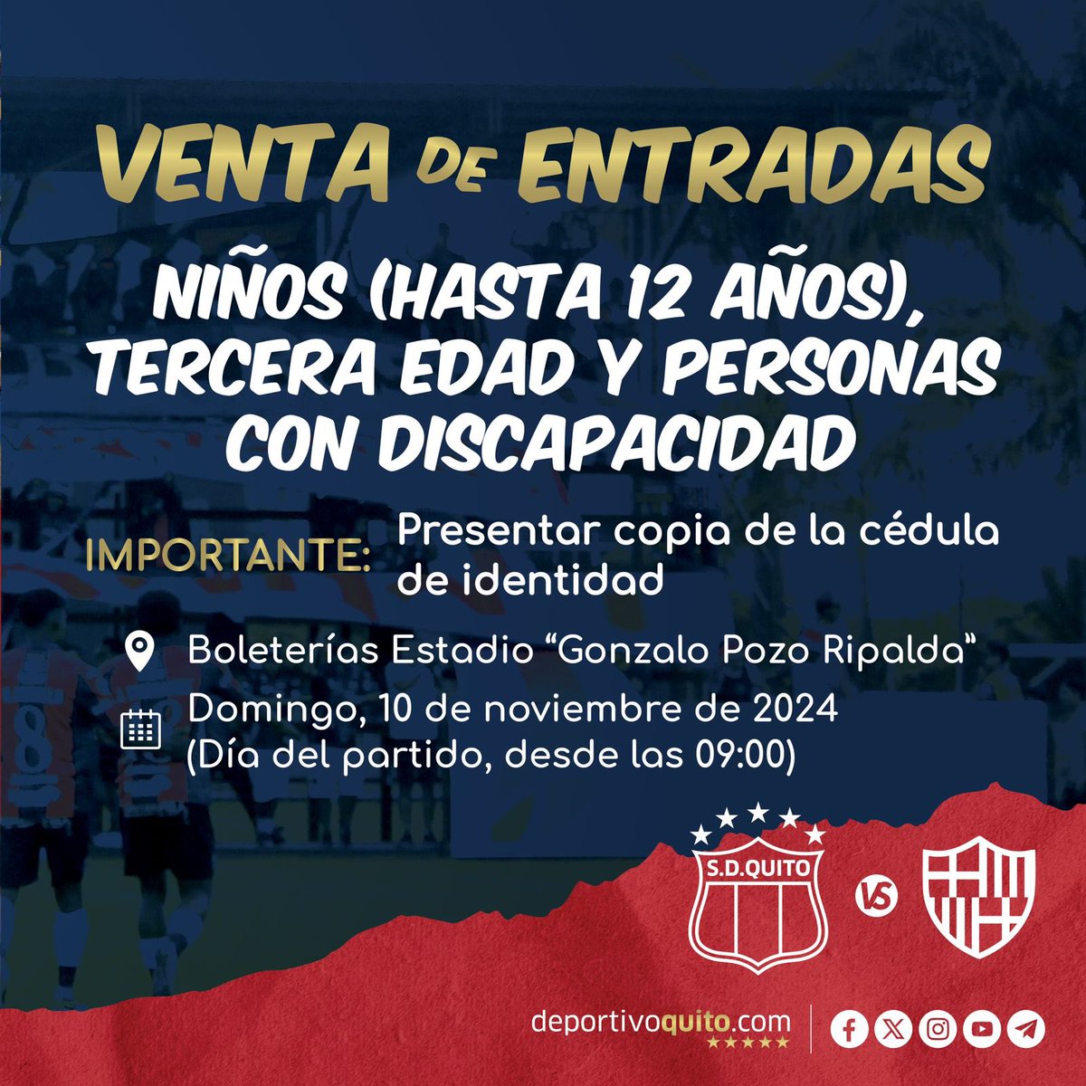 SDQuito_Oficial's tweet photo. ‼️VENTA DE ENTRADAS, MIS CHULLAS‼️Desde este martes 🗓️ modalidad presencial 🎟️ 
Leerán 👀 super bien cada fotito 😎
#ElQuitoEs estadio lleno 💙❤️ https://t.co/7WtHRhW3le
