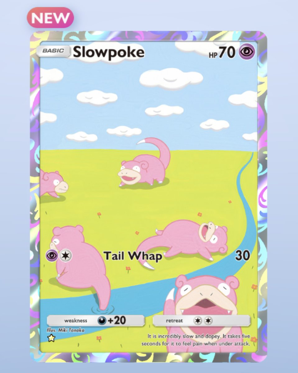 FINALLY! I pulled the Slowpoke full art card on Pokmon TCG Pocket from opening a booster pack! Can Pokmon please release a physical real-life card of it? FINALLY! I pulled the Slowpoke full art card on Pokmon TCG Pocket from opening a booster pack! Can Pokmon please release a physical real-life card of it?