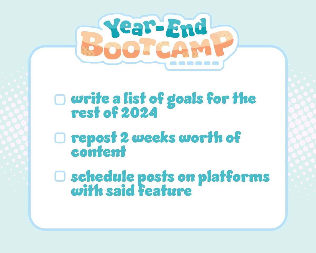 katlienteee's tweet photo. Are you feeling a bit demotivated or uninspired regarding your content?

I'm hosting a YEAR-END BOOTCAMP! ⭐️

It's simple -- for the next 4 weeks, I'll post weekly challenges on Monday for you to do! Do as much or as little as you want :) 👇