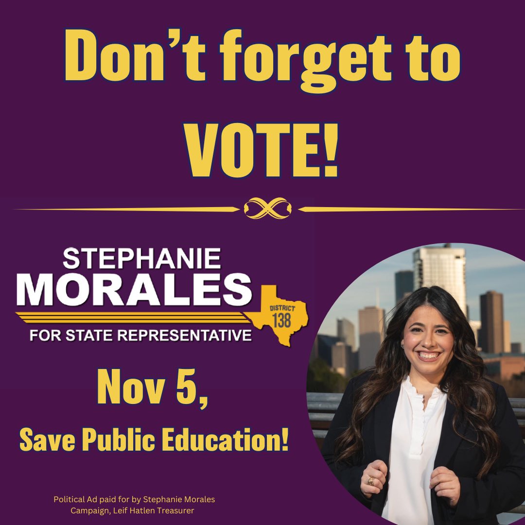 stephaniefortx's tweet photo. Tomorrow is Election Day! The future of Public Education in Texas is on the line! 

Thank you to everyone who has already voted and volunteered! Tomorrow is the most important day! Call your friends, check on your neighbors, make sure everyone has a plan to vote. Voting centers are open from 7am to 7pm! Let’s get it done! 

#HD138 #stephaniefortexas #ParentsVote #FundPublicEducation #txlege #November2024