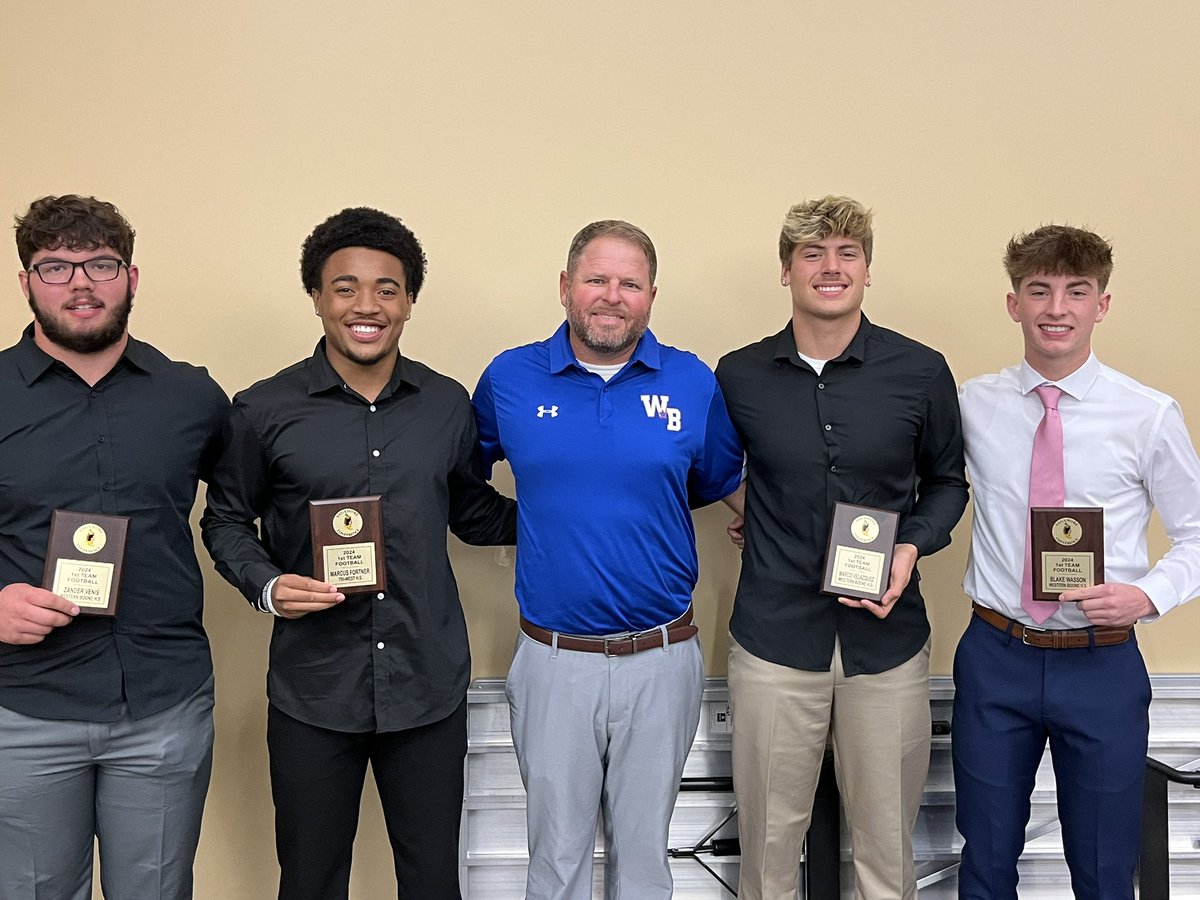 WeBoFootball's tweet photo. Proud of our all conference selections for 2024 season. @fortnermarcus11 @blakewass6 @ZVenis72432 and @MarcoVe06 https://t.co/GbfC4cDrhM